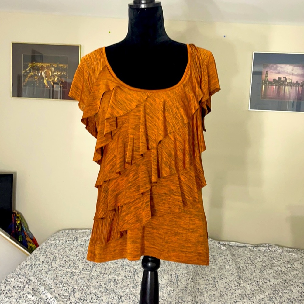 Orange ruffle blouse